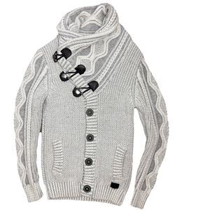 LCR Men’s Cable Knit Chunky Wool Blend Cardigan Neutral Size M